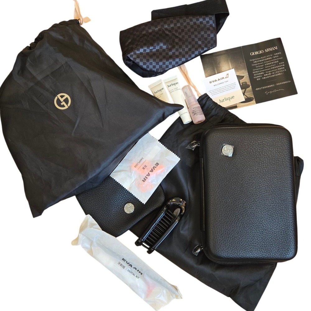 Giorgio Armani Eva Air Business Class Amenity Toiletry Kit Black Travel SET OF 2 - Picture 7 of 10